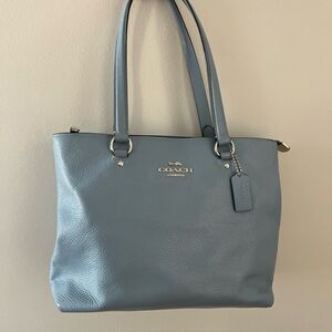 COACH Bay Tote Blue Pebbled Leather Shoulder Bag w/ Silver Hardware Edgestain